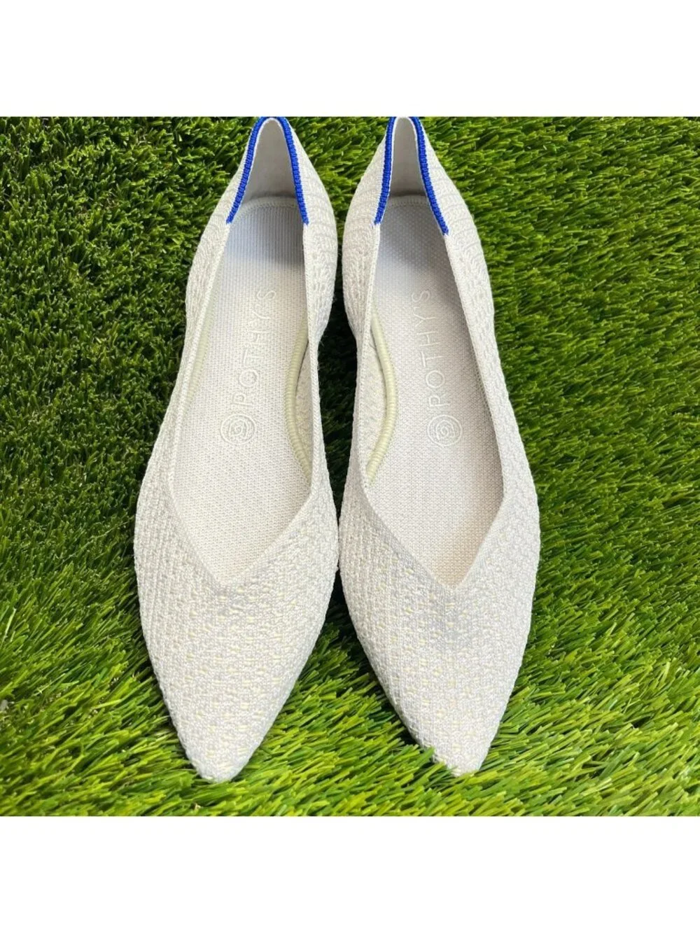 Rothy's The Point Womens Size 8.5 White Blue Casual Classic Slip On Ballet Flats
